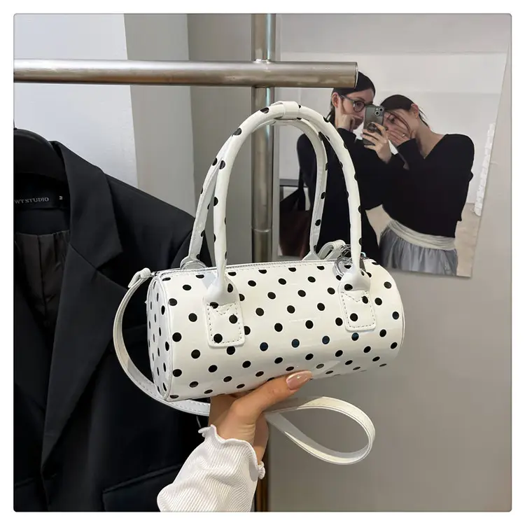 Women's Polka Dot Satchel Shoulder Bag White Pearl — feature 18