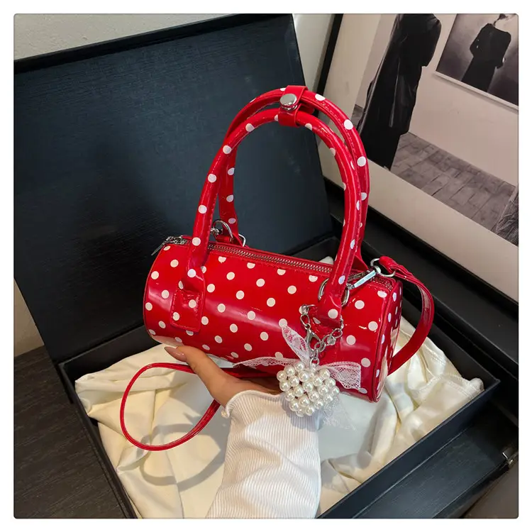 Women's Polka Dot Satchel Shoulder Bag White Pearl — feature 19