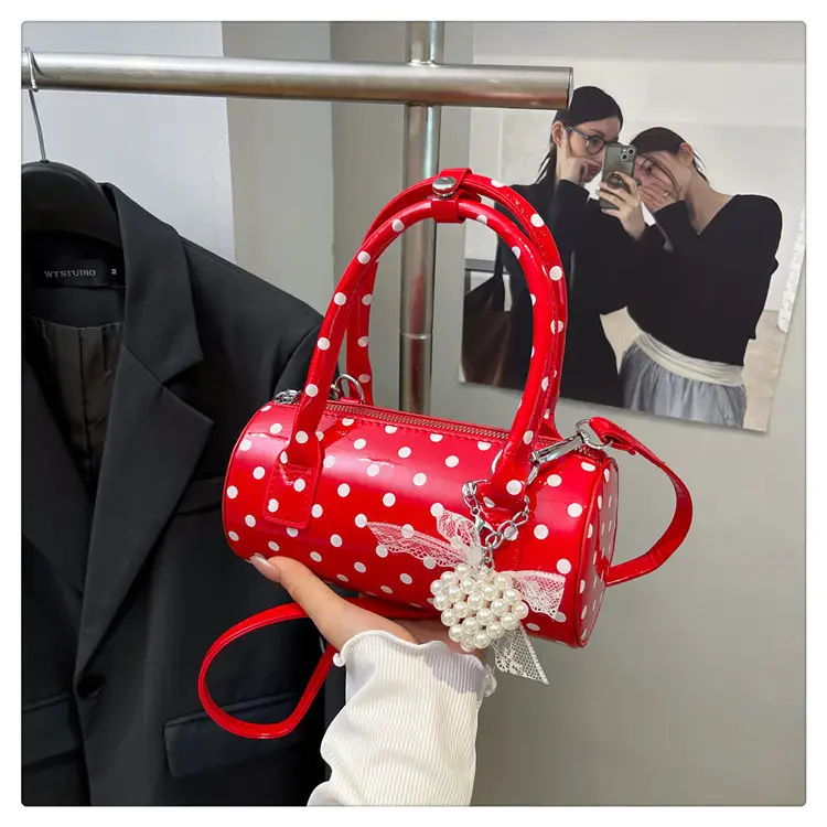Women's Polka Dot Satchel Shoulder Bag White Pearl — feature 20
