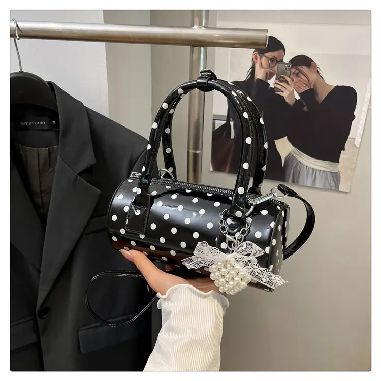 Women's Polka Dot Satchel Shoulder Bag White Pearl — feature 21