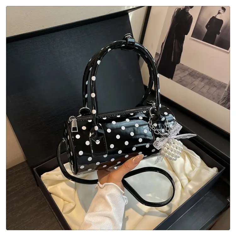 Women's Polka Dot Satchel Shoulder Bag White Pearl — feature 22