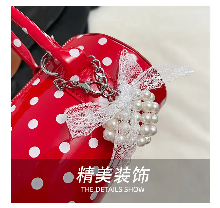 Women's Polka Dot Satchel Shoulder Bag White Pearl — feature 7