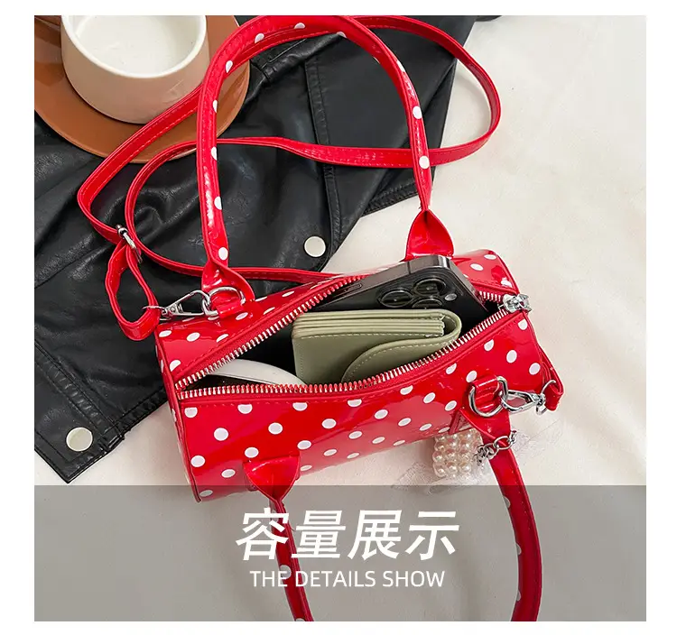 Women's Polka Dot Satchel Shoulder Bag White Pearl — feature 9