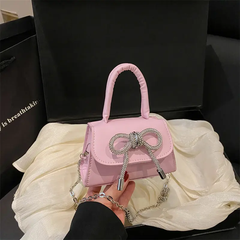 Pink Bow Chain Crossbody Bag for Women - Image 6