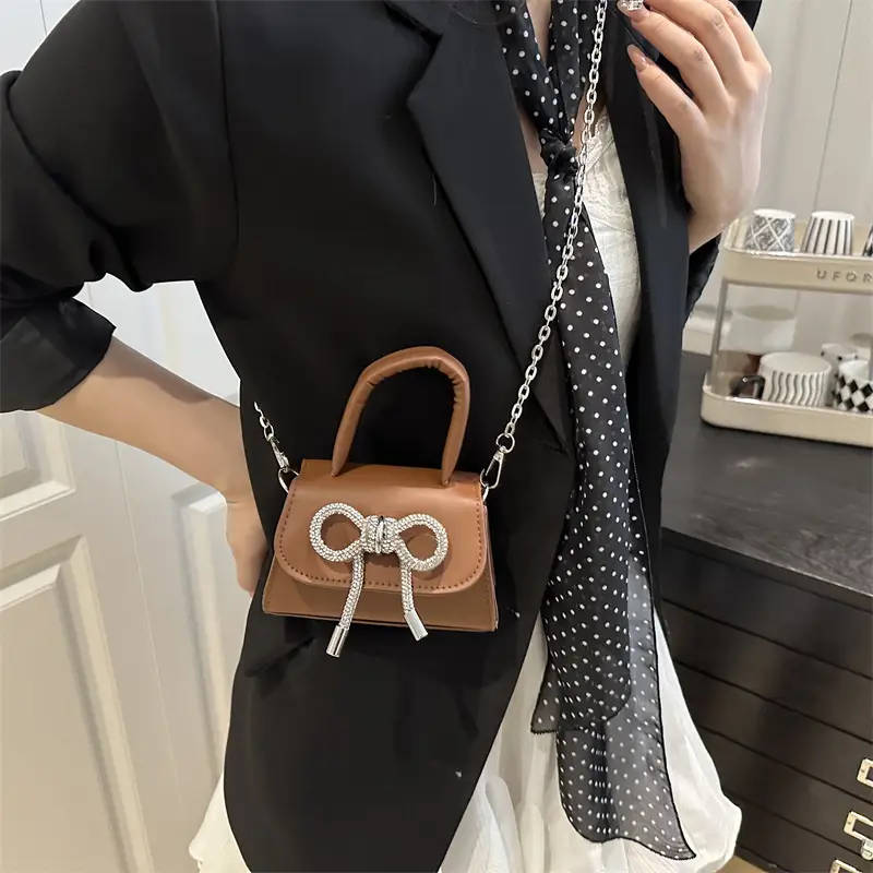 Pink Bow Chain Crossbody Bag for Women - Image 8