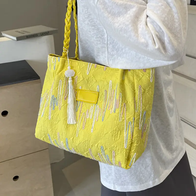 Yellow Canvas Tote Bag for Women Large Capacity Summer Commute