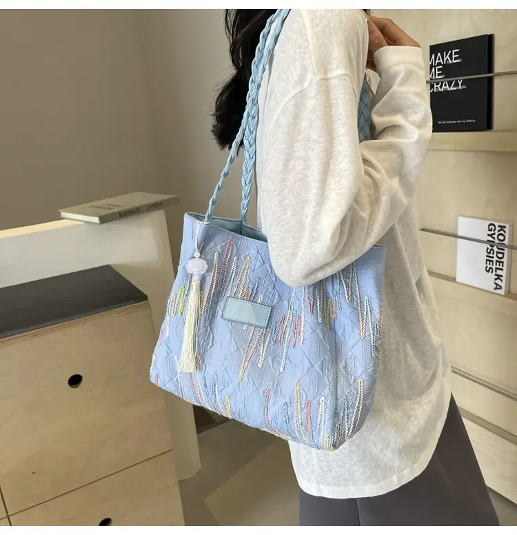 Yellow Canvas Tote Bag for Women Large Capacity Summer Commute — feature 25