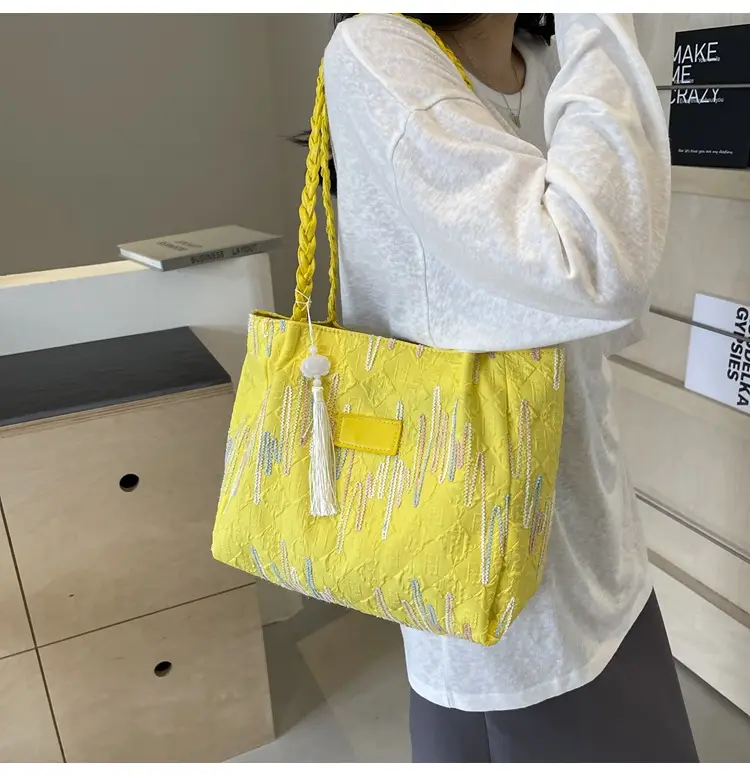 Yellow Canvas Tote Bag for Women Large Capacity Summer Commute — feature 34