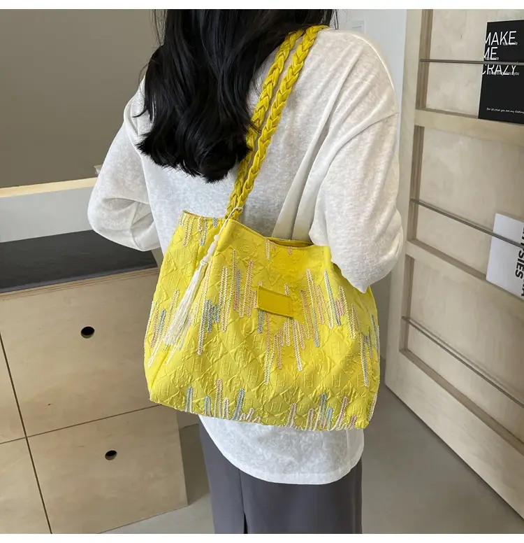 Yellow Canvas Tote Bag for Women Large Capacity Summer Commute — feature 35