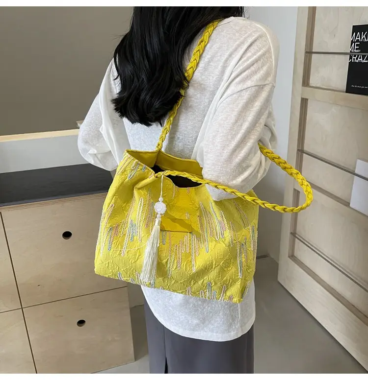 Yellow Canvas Tote Bag for Women Large Capacity Summer Commute — feature 36