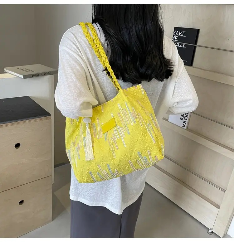 Yellow Canvas Tote Bag for Women Large Capacity Summer Commute — feature 38