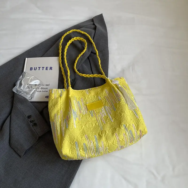 Yellow Canvas Tote Bag for Women Large Capacity Summer Commute