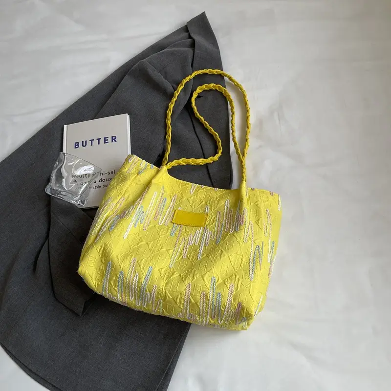 Yellow Canvas Tote Bag for Women Large Capacity Summer Commute