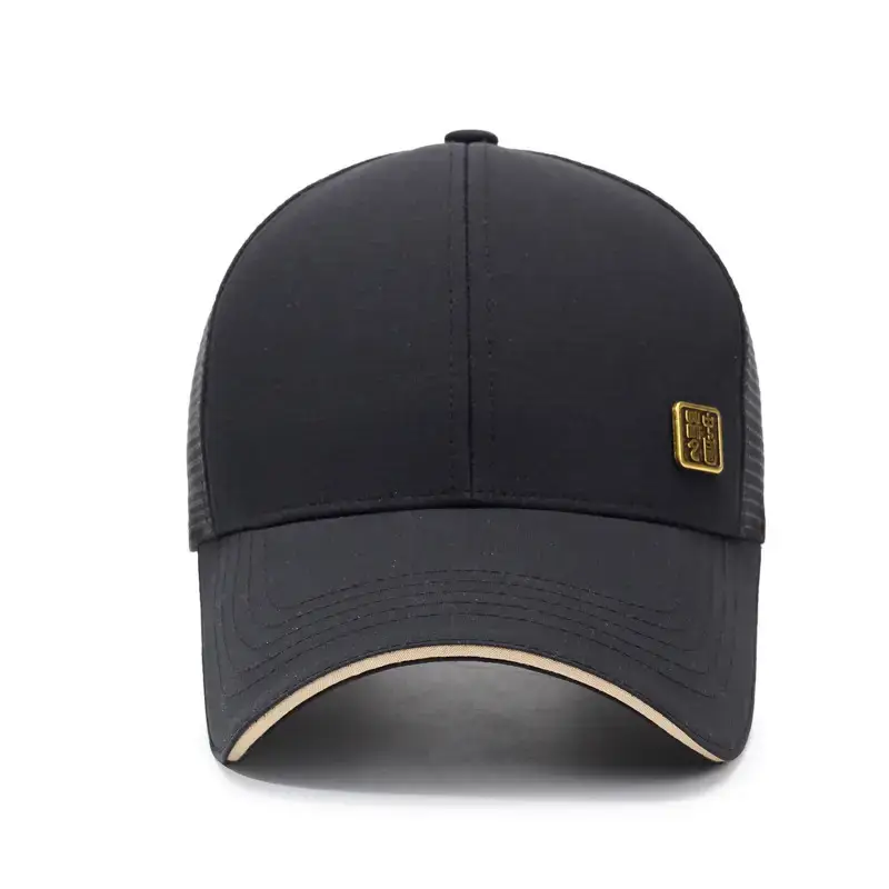 Men's Black Mesh Sun Hat with Gold Logo