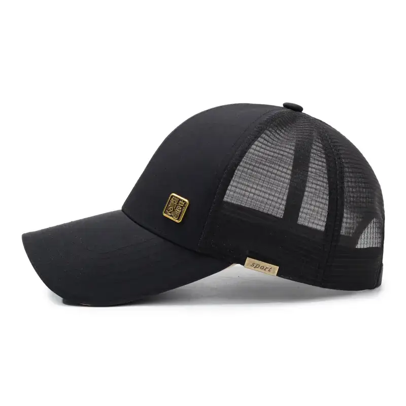 Men's Black Mesh Sun Hat with Gold Logo