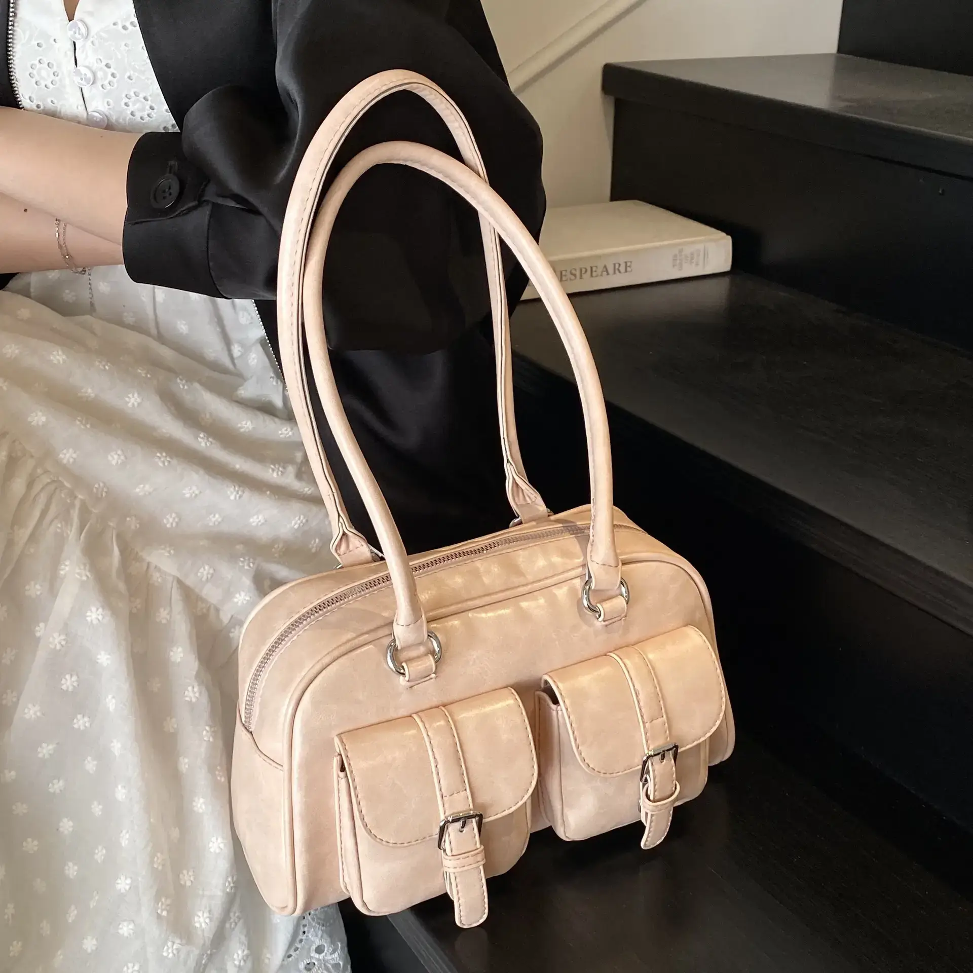 Women's Retro Multi-Flap Shoulder Bag Beige 2025 - Image 8