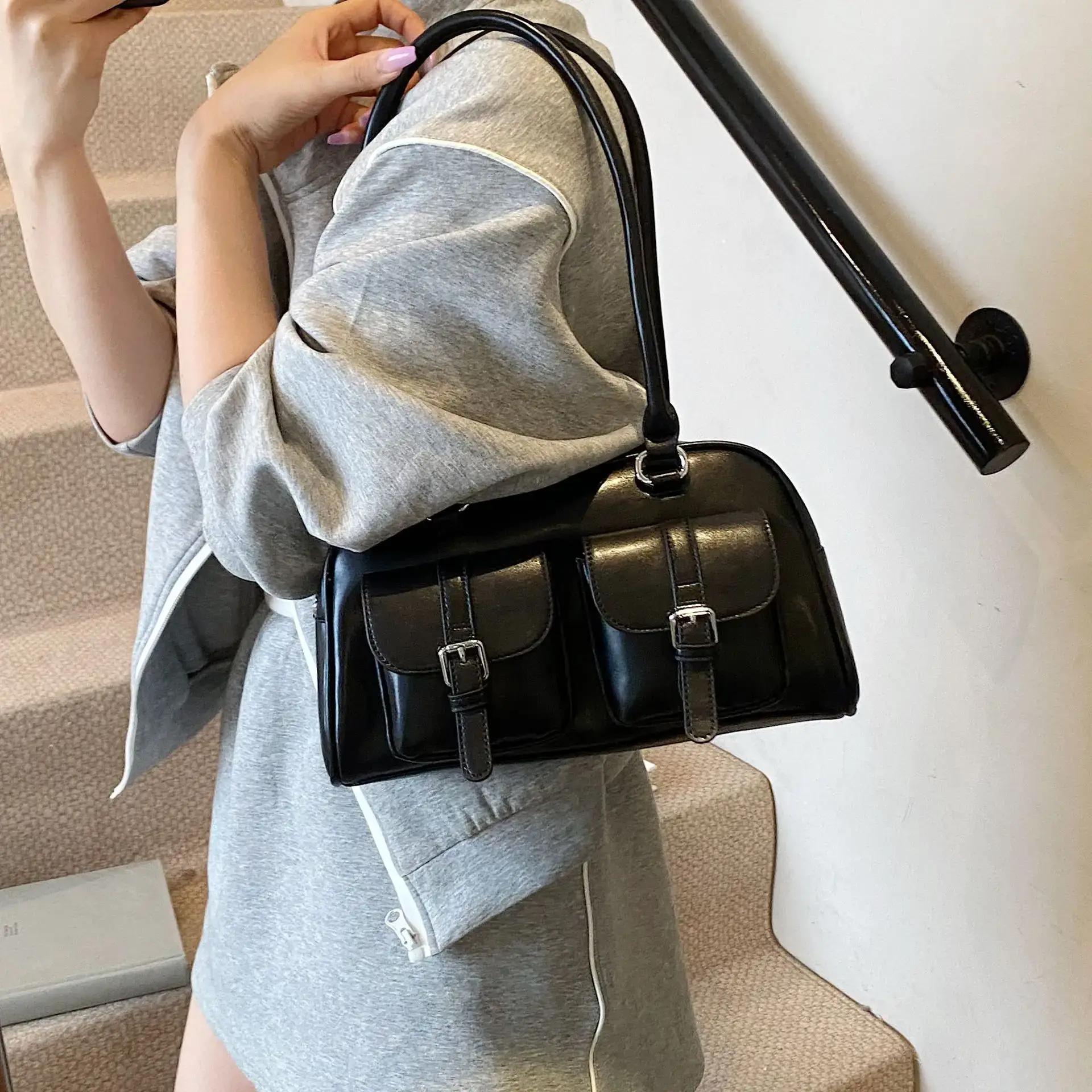 Women's Retro Multi-Flap Shoulder Bag Beige 2025 - Image 9