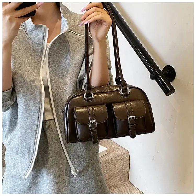Women's Retro Multi-Flap Shoulder Bag Beige 2025 — feature 17
