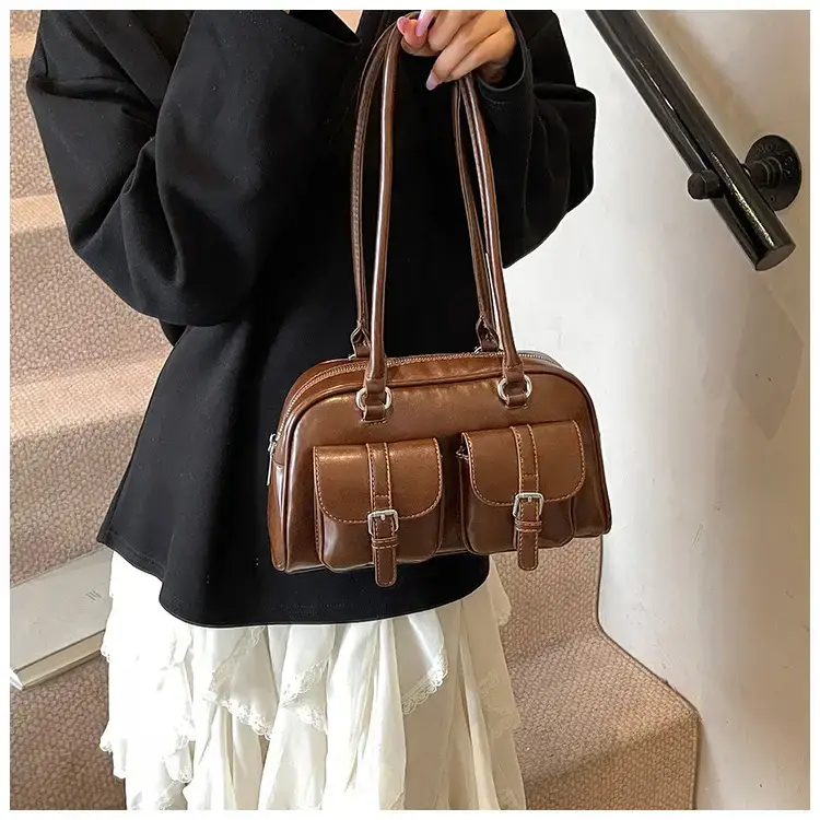 Women's Retro Multi-Flap Shoulder Bag Beige 2025 — feature 22