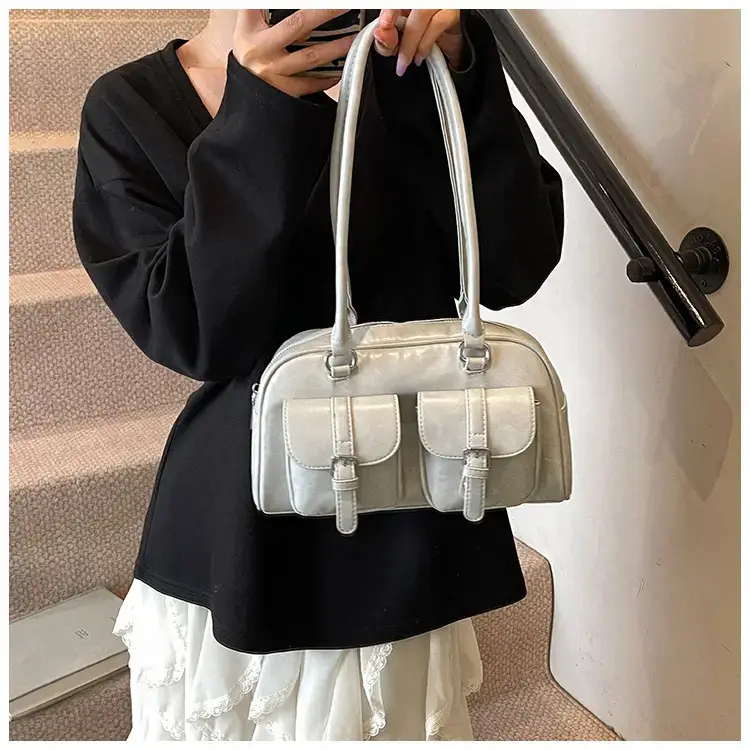 Women's Retro Multi-Flap Shoulder Bag Beige 2025 — feature 26