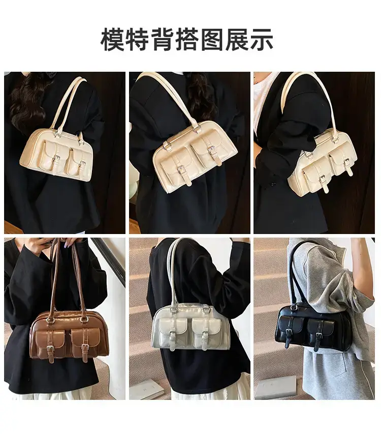 Women's Retro Multi-Flap Shoulder Bag Beige 2025 — feature 3