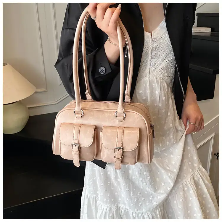 Women's Retro Multi-Flap Shoulder Bag Beige 2025 — feature 31