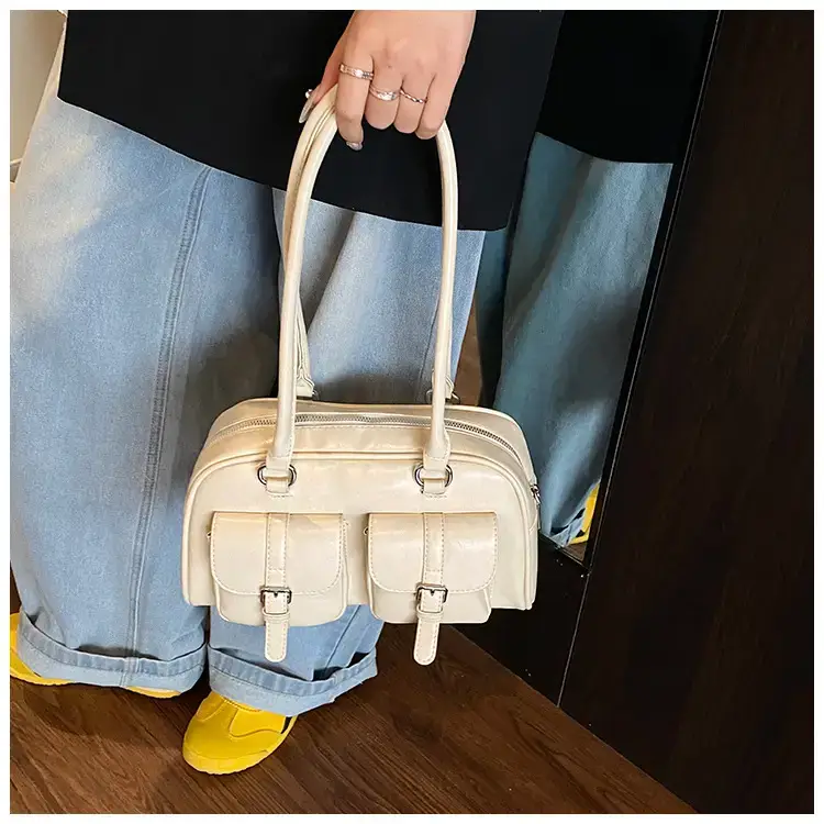 Women's Retro Multi-Flap Shoulder Bag Beige 2025 — feature 40
