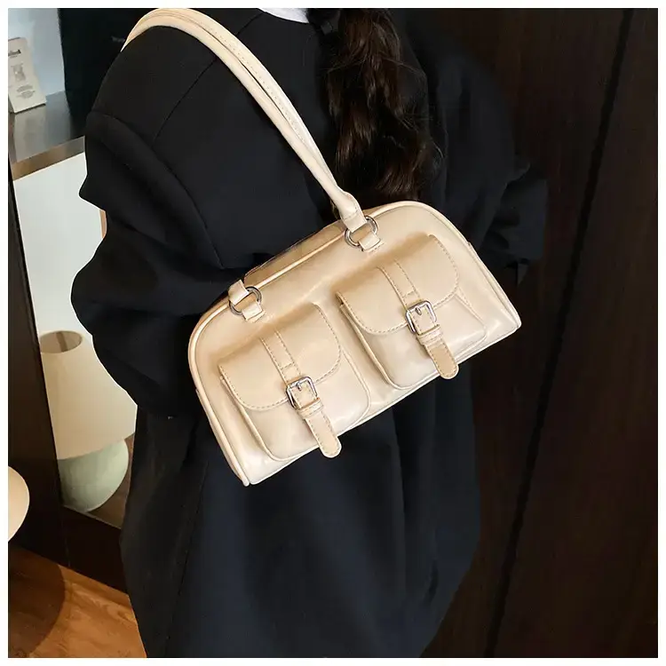Women's Retro Multi-Flap Shoulder Bag Beige 2025 — feature 41
