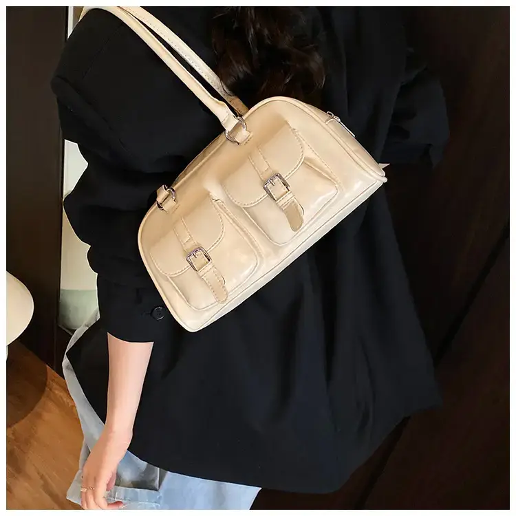 Women's Retro Multi-Flap Shoulder Bag Beige 2025 — feature 42