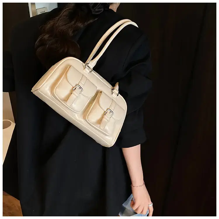 Women's Retro Multi-Flap Shoulder Bag Beige 2025 — feature 44