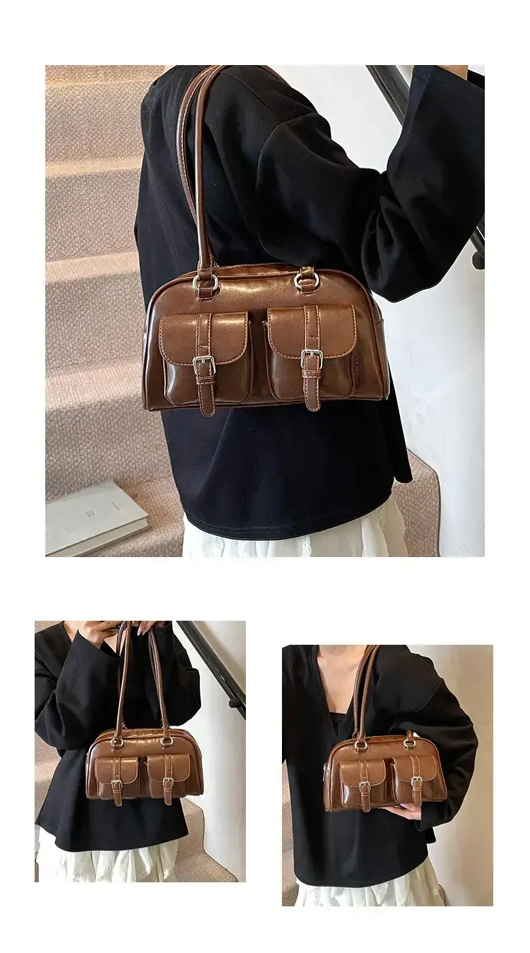 Women's Retro Multi-Flap Shoulder Bag Beige 2025 — feature 6