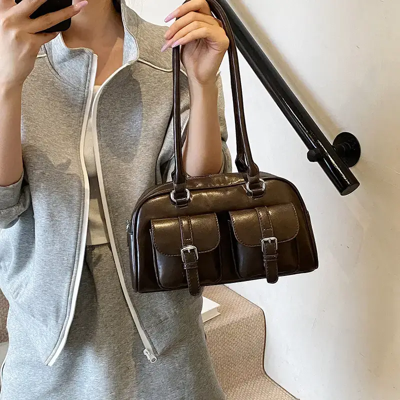 Women's Retro Multi-Flap Shoulder Bag Beige 2025 - Image 2