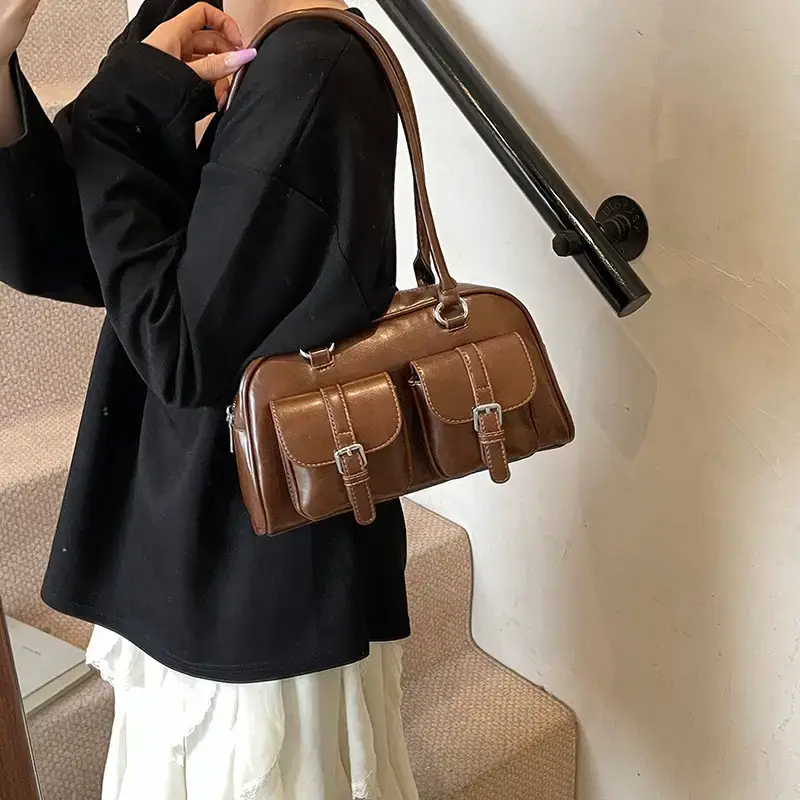 Women's Retro Multi-Flap Shoulder Bag Beige 2025 - Image 3