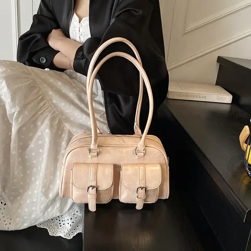 Women's Retro Multi-Flap Shoulder Bag Beige 2025 - Image 5