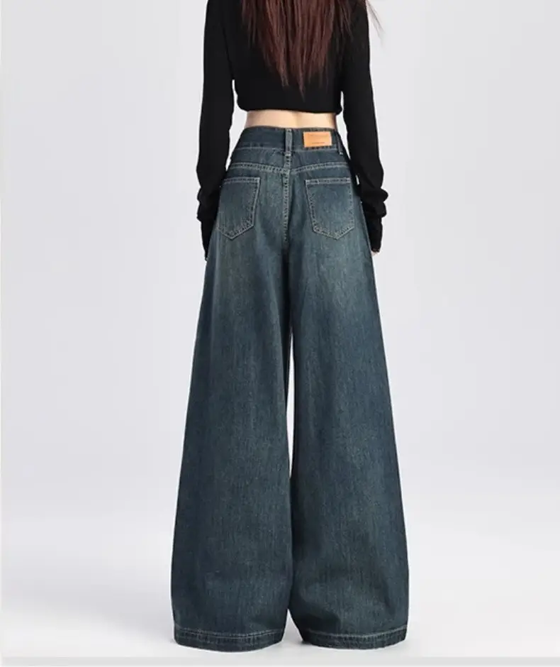 American Retro Dark Blue Wide Leg Jeans for Women — feature 18