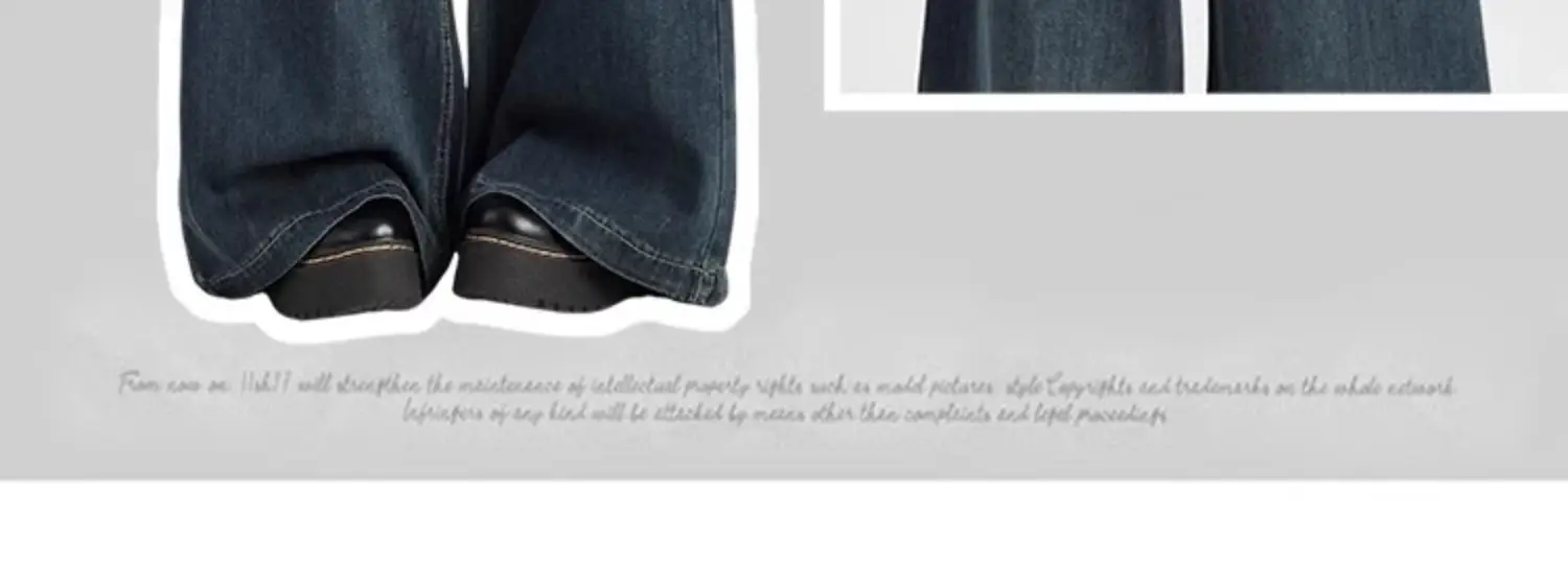 American Retro Dark Blue Wide Leg Jeans for Women — feature 3