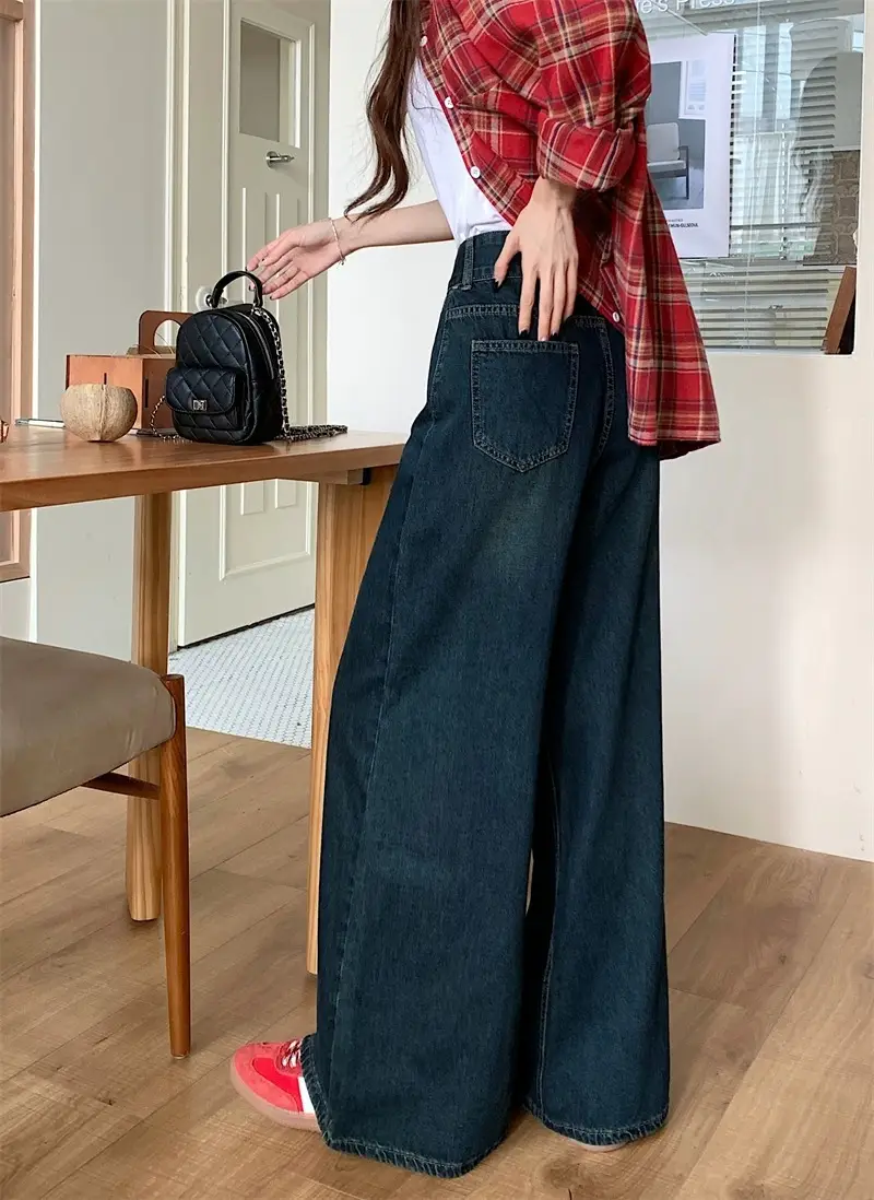 Dark Blue Wide Leg Jeans High Waist 2025 Spring Autumn — feature 12