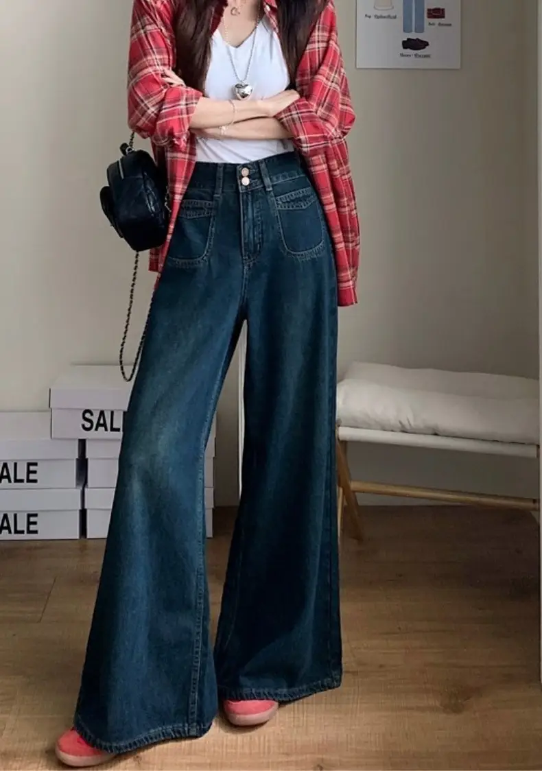 Dark Blue Wide Leg Jeans High Waist 2025 Spring Autumn — feature 13