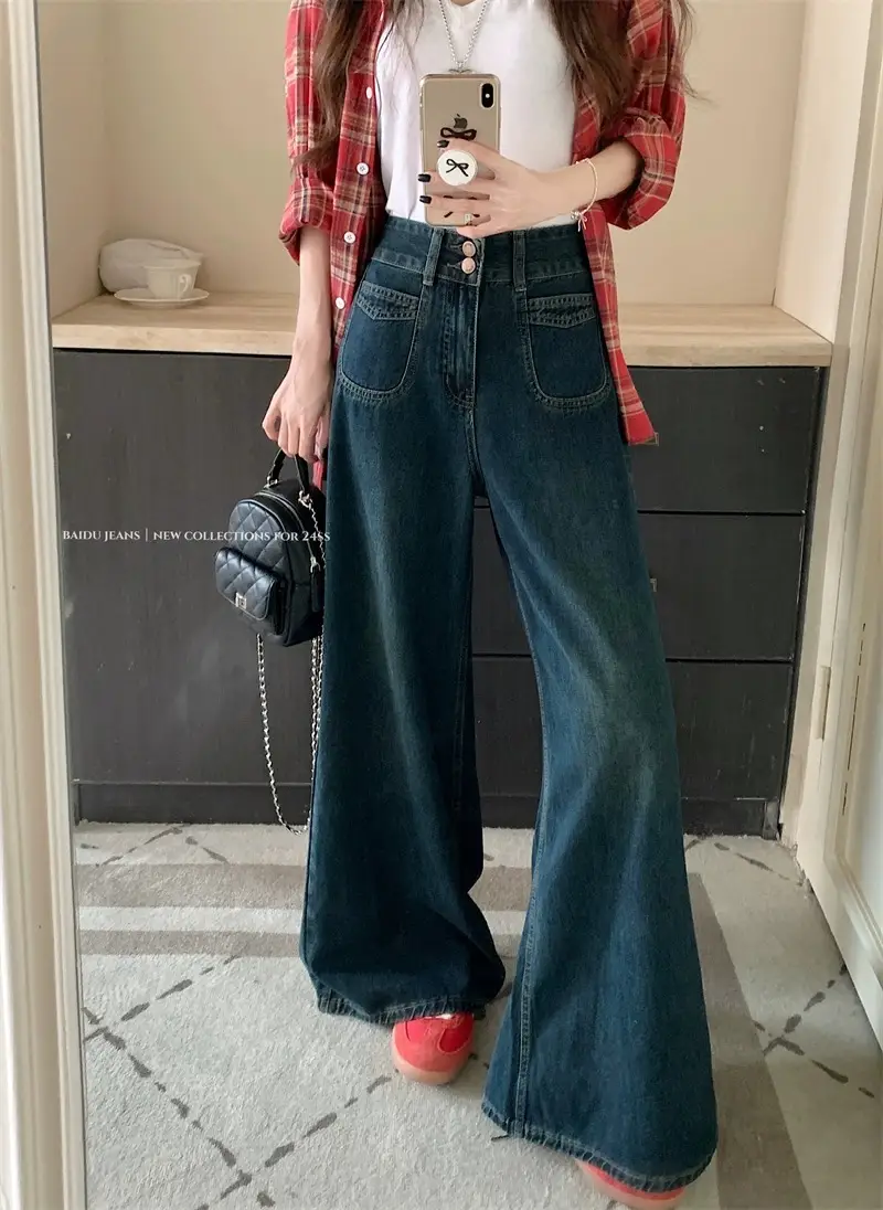 Dark Blue Wide Leg Jeans High Waist 2025 Spring Autumn — feature 14