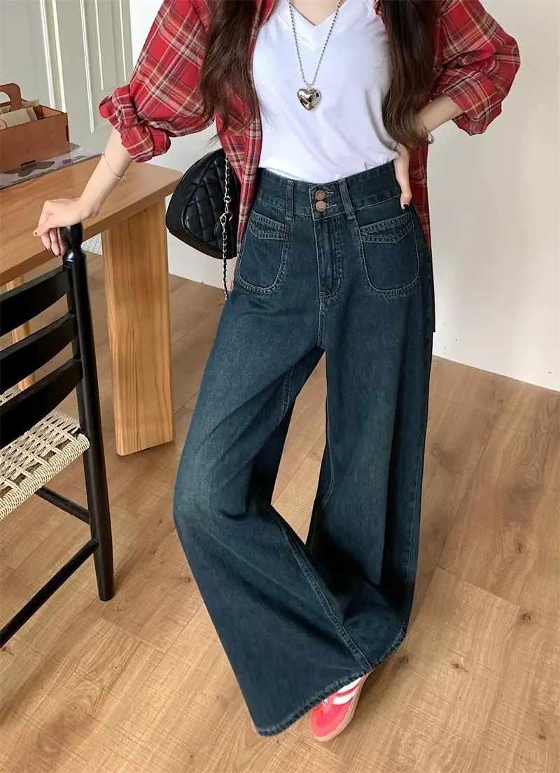 Dark Blue Wide Leg Jeans High Waist 2025 Spring Autumn — feature 17