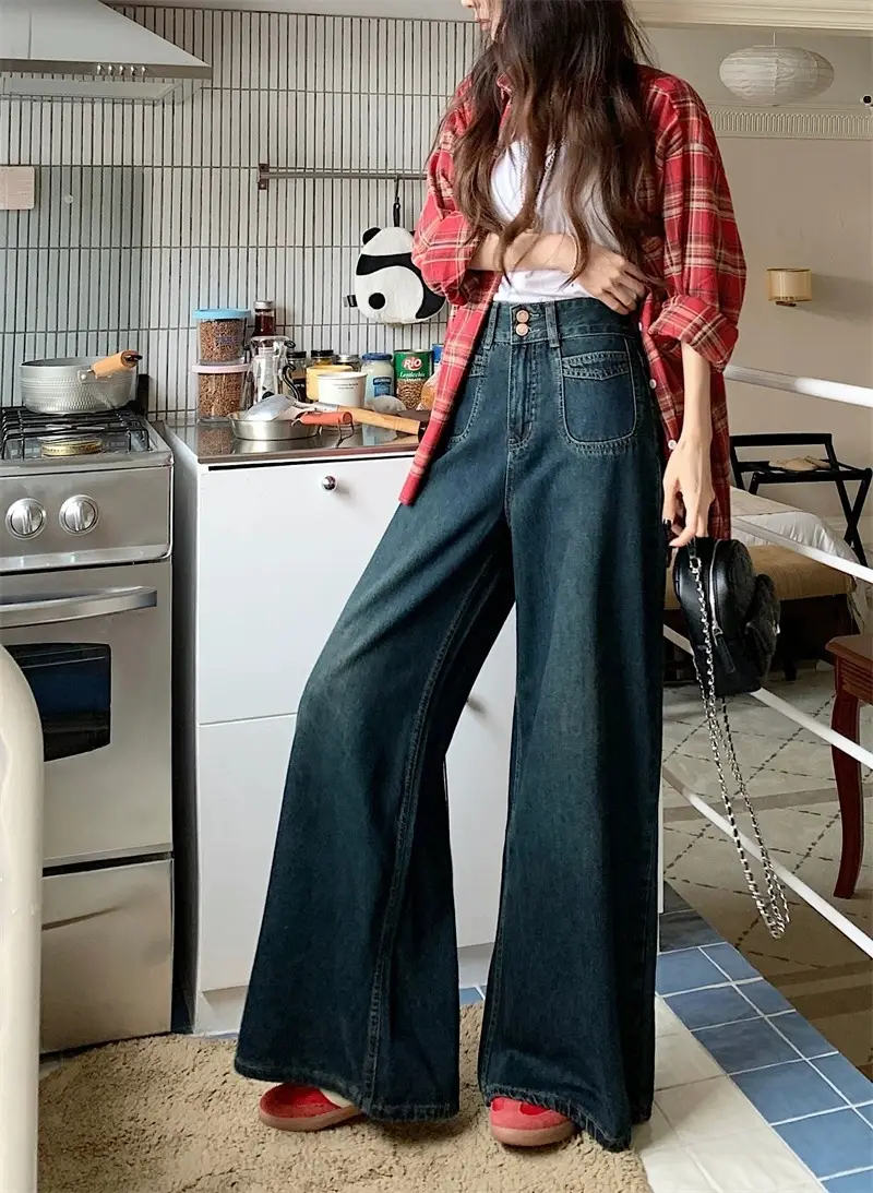Dark Blue Wide Leg Jeans High Waist 2025 Spring Autumn — feature 5