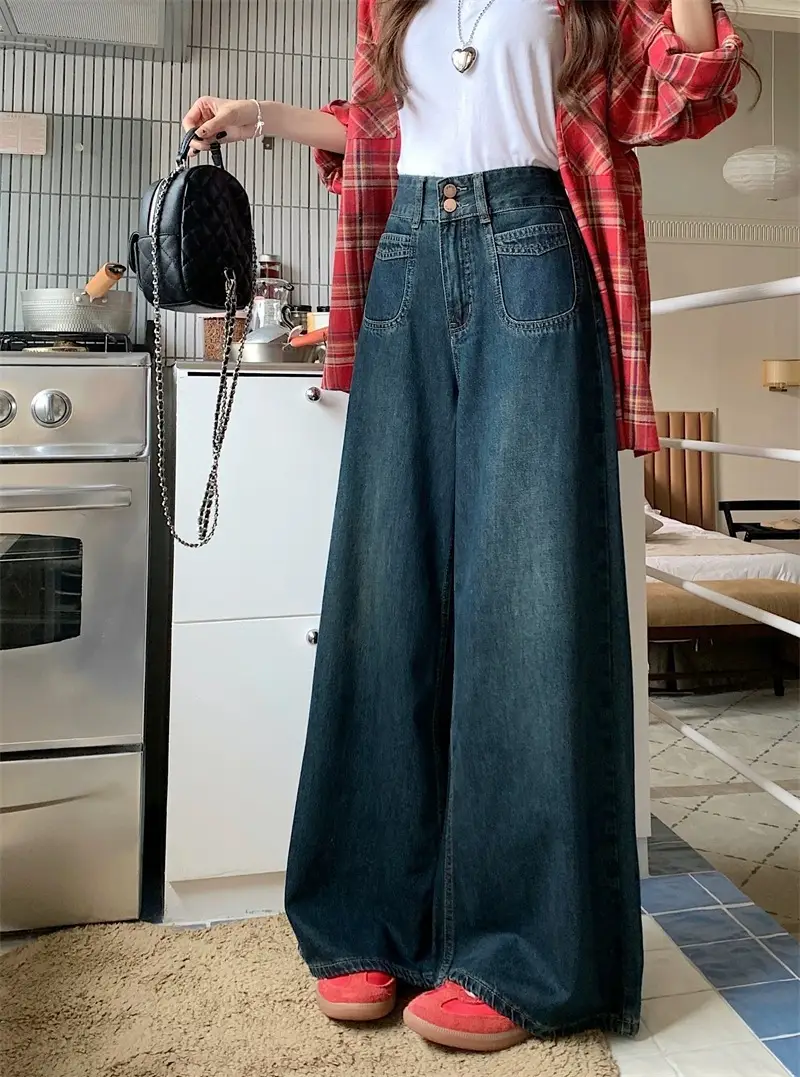Dark Blue Wide Leg Jeans High Waist 2025 Spring Autumn — feature 6