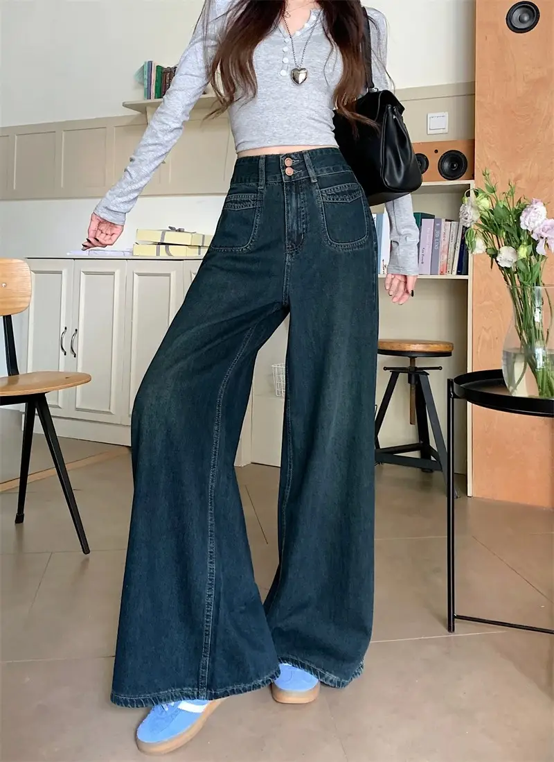 Dark Blue Wide Leg Jeans High Waist 2025 Spring Autumn — feature 8