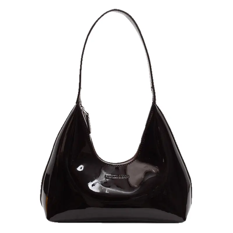 Women's Glossy Leather Crescent Bag Beige 2025 - Image 10