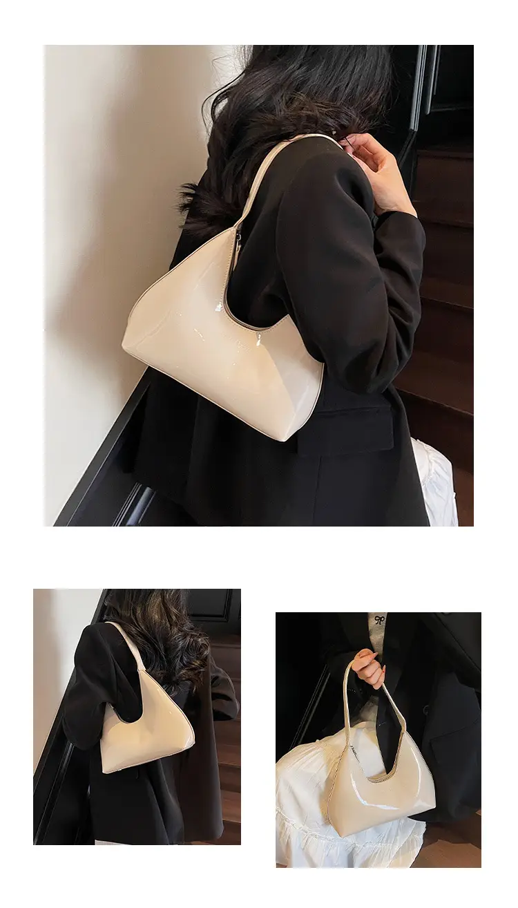 Women's Glossy Leather Crescent Bag Beige 2025 — feature 10