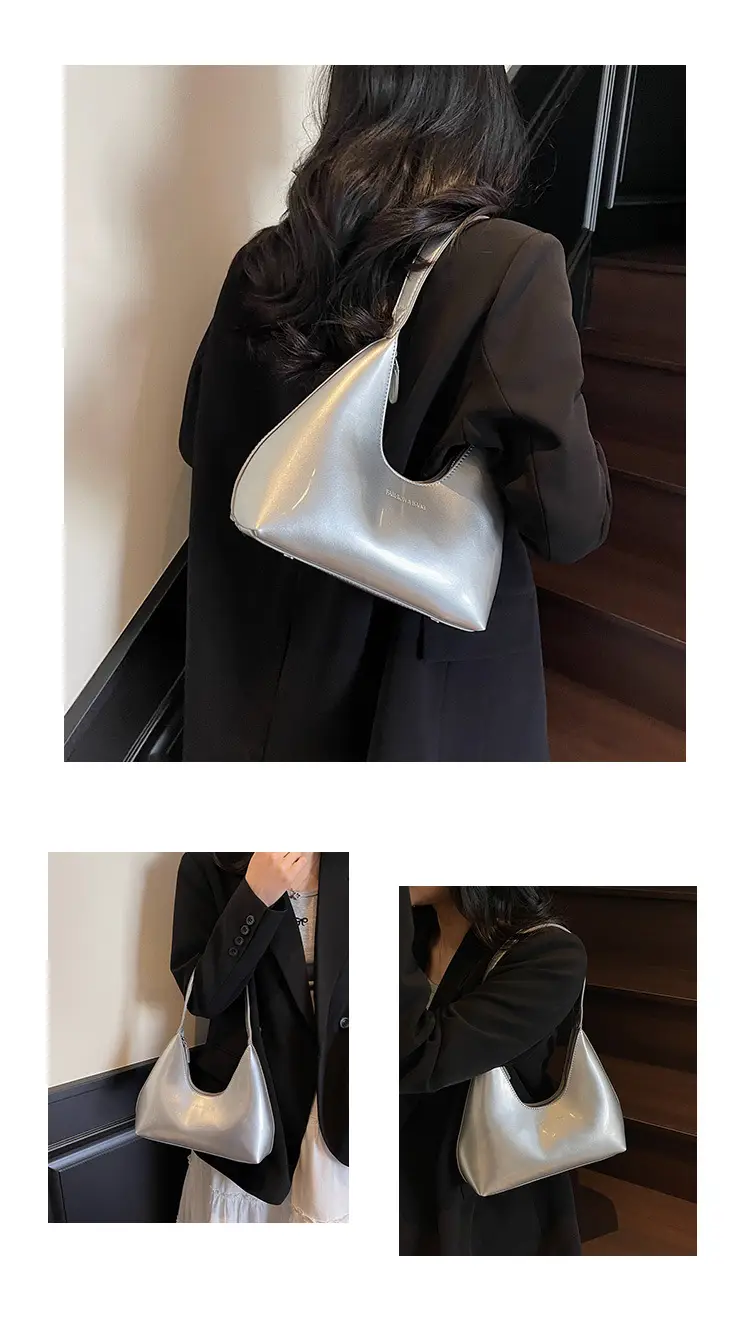 Women's Glossy Leather Crescent Bag Beige 2025 — feature 11