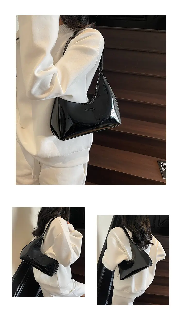 Women's Glossy Leather Crescent Bag Beige 2025 — feature 12