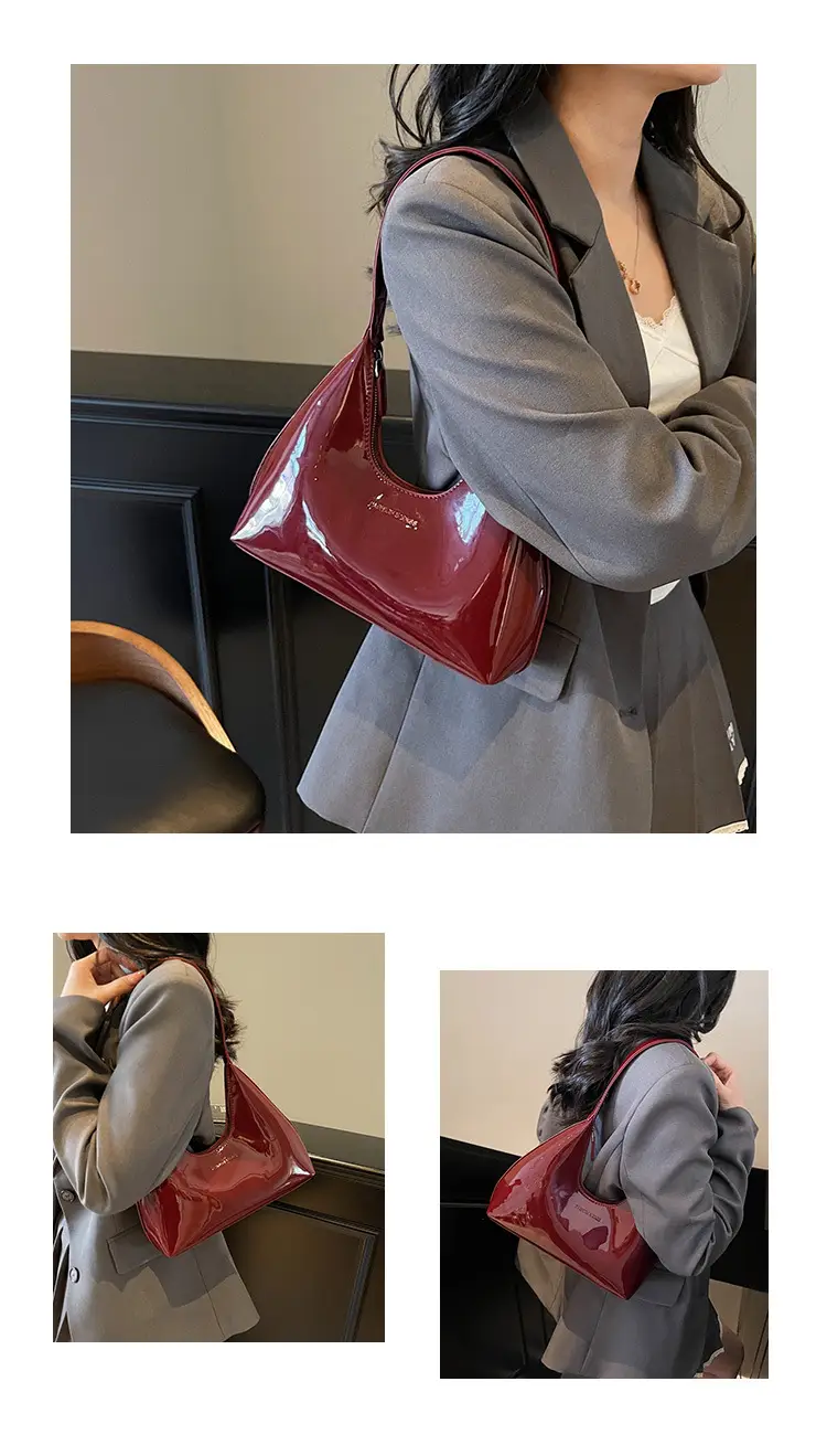Women's Glossy Leather Crescent Bag Beige 2025 — feature 13