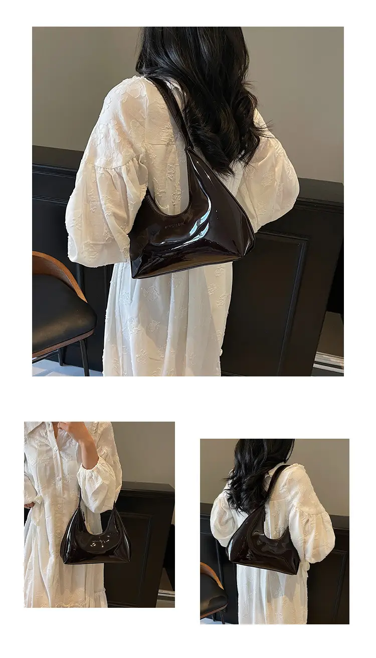 Women's Glossy Leather Crescent Bag Beige 2025 — feature 14