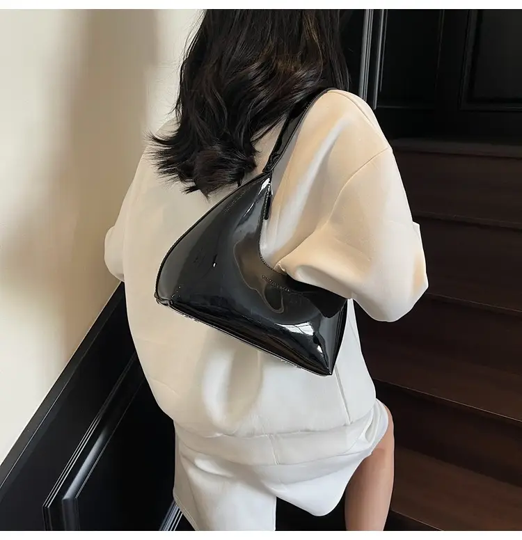 Women's Glossy Leather Crescent Bag Beige 2025 — feature 16
